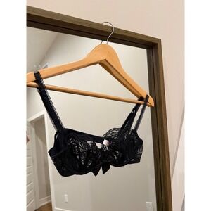 Victoria's Secret Black Sexy Unlined Lace Balconette Bra Underwire  Bow 34B